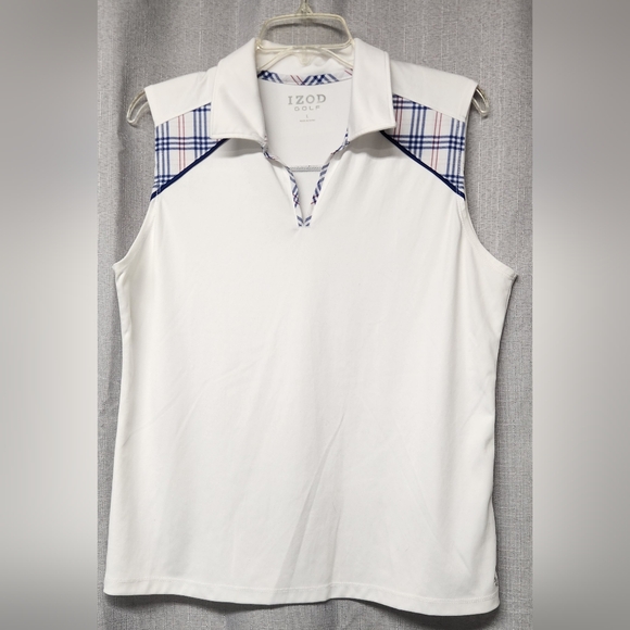 Izod Tops - IZOD GOLF - White Sleeveless Polo-Style Shirt -Purple/blue Accents- Womens Large